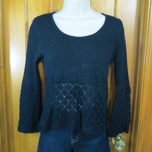 It’s Our Time Black Knit Sweater Crochet Detail & Bell Sleeves Size Medium